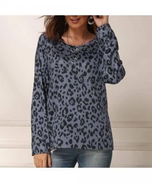 Tops Women Tee Loose Casual Long Sleeve Plus Size Round Neck Printed T Shirts Blouse Tops - Gray - CC1952DQOTO