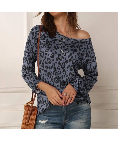 Tops Women Tee Loose Casual Long Sleeve Plus Size Round Neck Printed T Shirts Blouse Tops - Gray - CC1952DQOTO