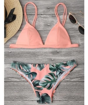 Sets Fresh Leaves Printing Cross Padding Bikini Set- Women's Wrap Top Floral Bottom Bathing Suit Two Piece Sexy Swimsuit - Pi...