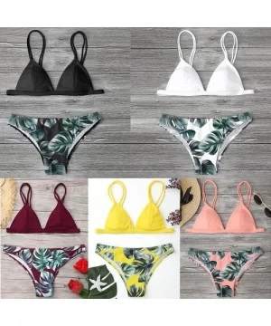 Sets Fresh Leaves Printing Cross Padding Bikini Set- Women's Wrap Top Floral Bottom Bathing Suit Two Piece Sexy Swimsuit - Pi...