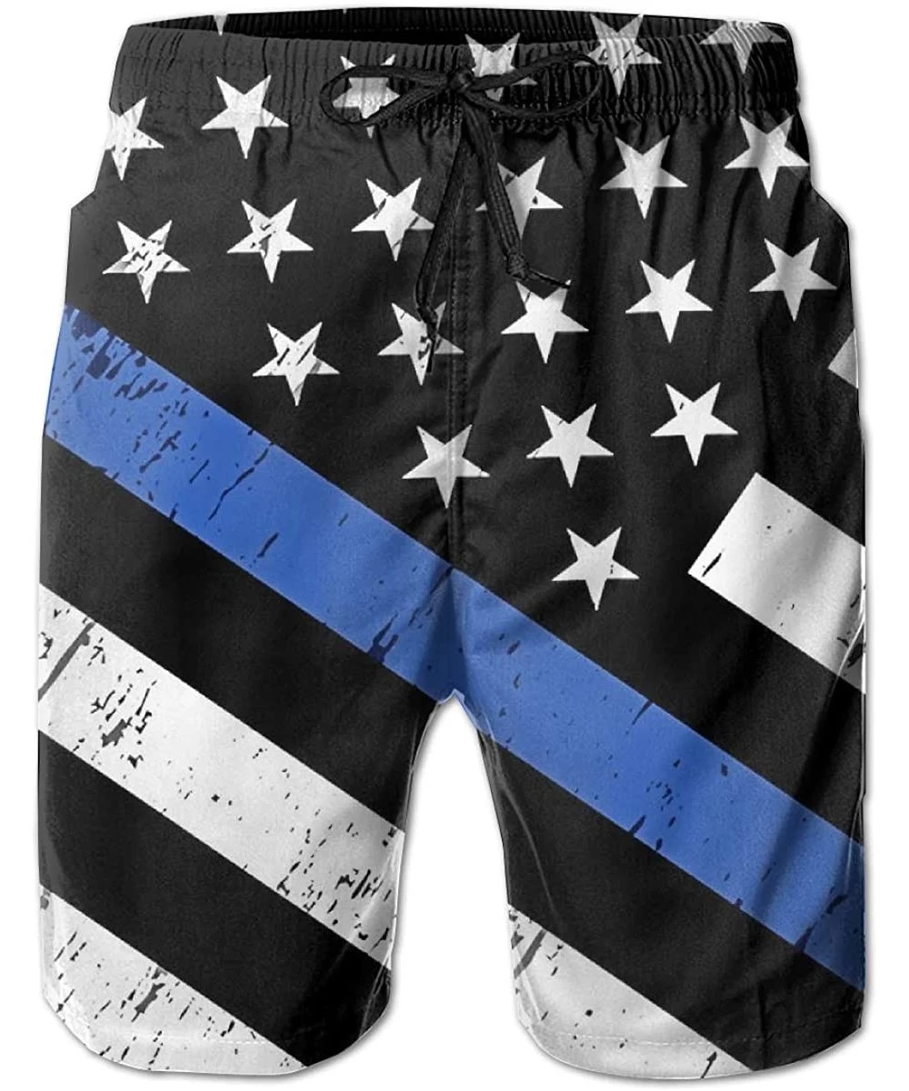 Board Shorts Men's Swim Trunks Police Support Flag Thin Blue Line Surfing Beach Board Shorts Swimwear - White - CJ18W5XZZ4L