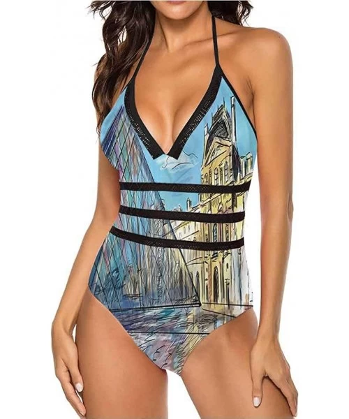 One-Pieces V Neck Lace Up Swimsuits Different Types of Trees Super Cute and Unique - Multi 14 - C319C4NQUZI