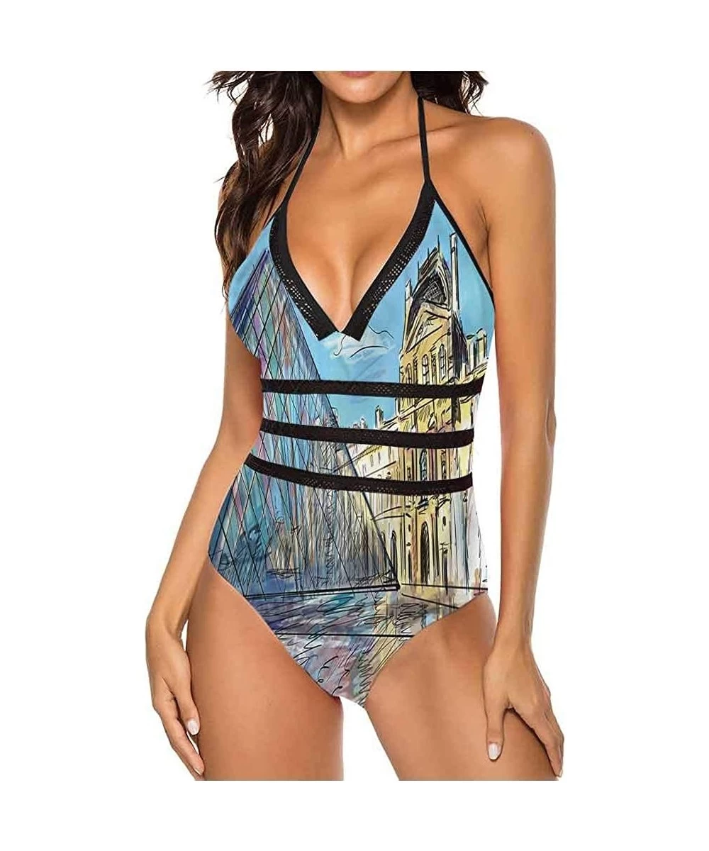 One-Pieces V Neck Lace Up Swimsuits Different Types of Trees Super Cute and Unique - Multi 14 - C319C4NQUZI