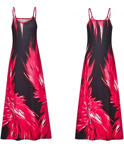 Cover-Ups Tie Dye Maxi Dresses for Women - Spaghetti Straps Plus Size Flame Print Long Dresses - Rose Red - CV196UIL30X