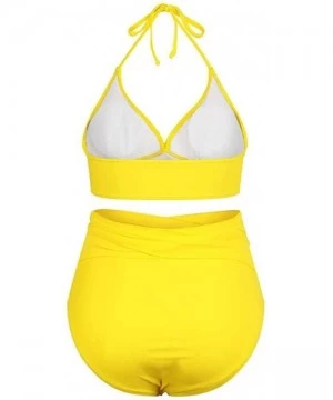 Sets Women's Plus Size High Waisted Tummy Control Swimwear Swimsuit Full Coverage Fashion Solid Two Piece Bikini Sets Yellow ...