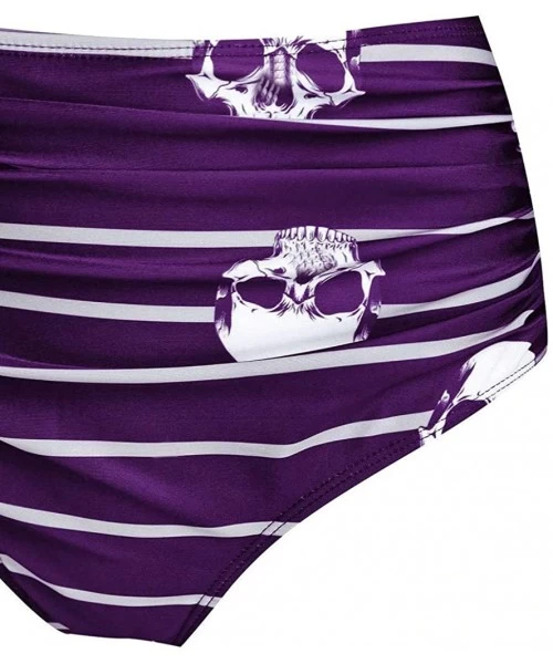 Sets Bikini Women Push-Up Padded Bikini Skull Striped Print Cut Out Padded Tankini Set - Purple - C519C2ST38C