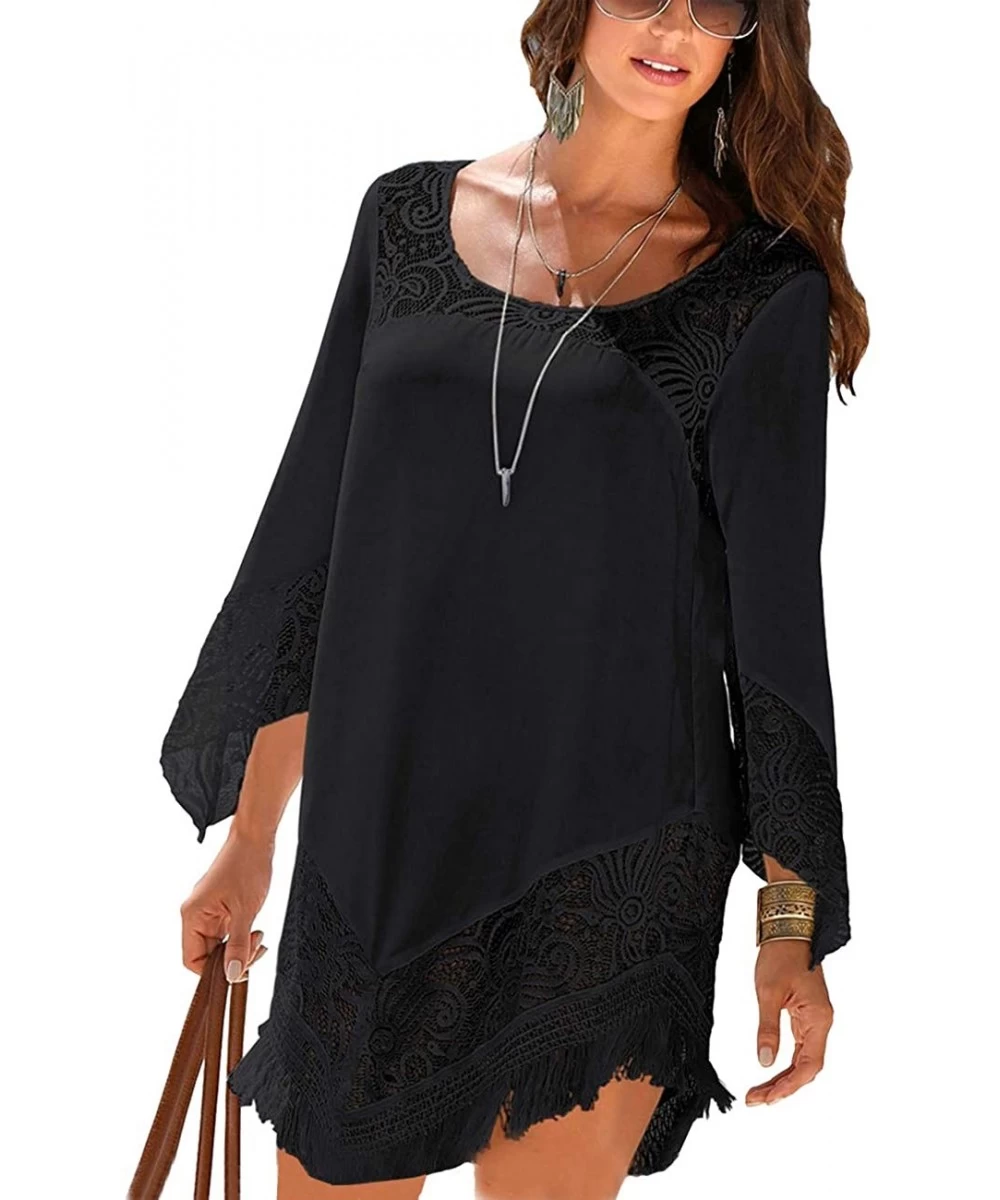 Cover-Ups Womens Loose Swimwear Cover UPS Bikini Swim Beach Wear Cover up Dress - C1-black 3 - CS18OA56YAE