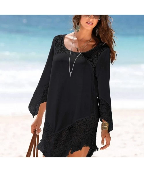 Cover-Ups Womens Loose Swimwear Cover UPS Bikini Swim Beach Wear Cover up Dress - C1-black 3 - CS18OA56YAE