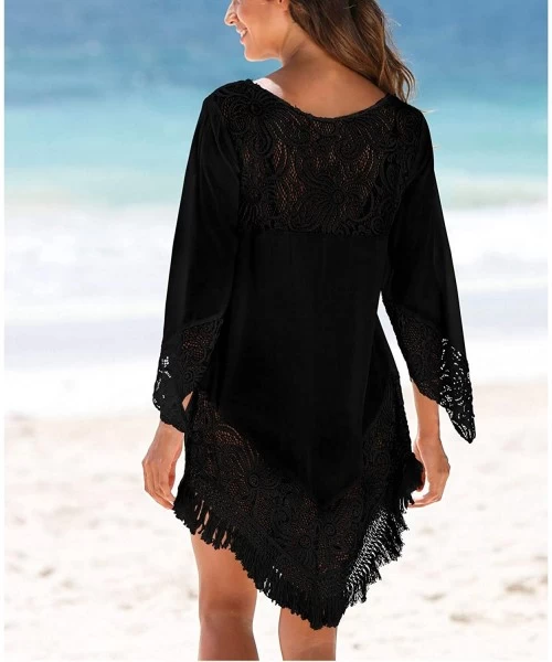 Cover-Ups Womens Loose Swimwear Cover UPS Bikini Swim Beach Wear Cover up Dress - C1-black 3 - CS18OA56YAE