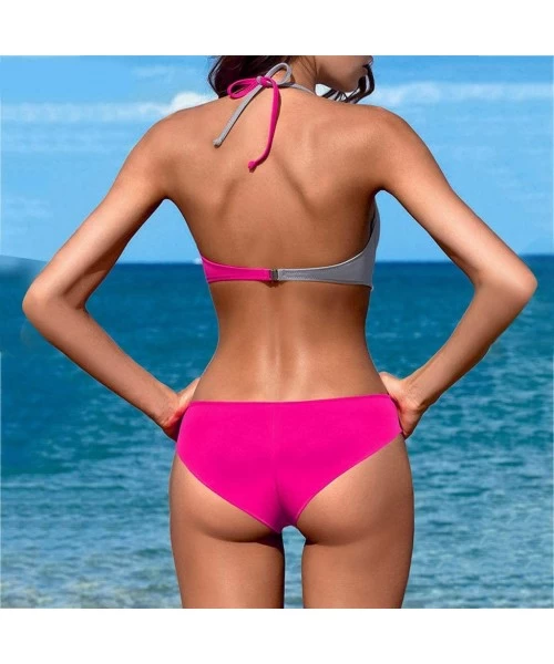 Sets Women Padded Push up Bra Bikini Set Swimsuit Plus Size High Waisted Two Piece Beach Bathing Suit Swimwear Hot Pink - C61...