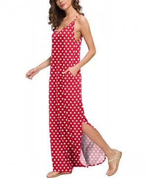 Cover-Ups Women's Summer V Neck Long Cami Casual Beach Cover Up Maxi Dresses with Pocket - 23 Fp Pd Red - CD19DL4I5S5