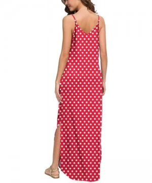 Cover-Ups Women's Summer V Neck Long Cami Casual Beach Cover Up Maxi Dresses with Pocket - 23 Fp Pd Red - CD19DL4I5S5