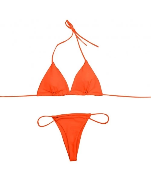 Sets Women Bandeau Bandage Bikini Set Push-Up Brazilian Swimwear Beachwear Swimsuit - Orange - CN195ZTRAK0