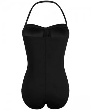 Racing Women's One Piece Swimsuits Bandeau Bathing Suits with Front Drawstring - Black - C0192SCERMR