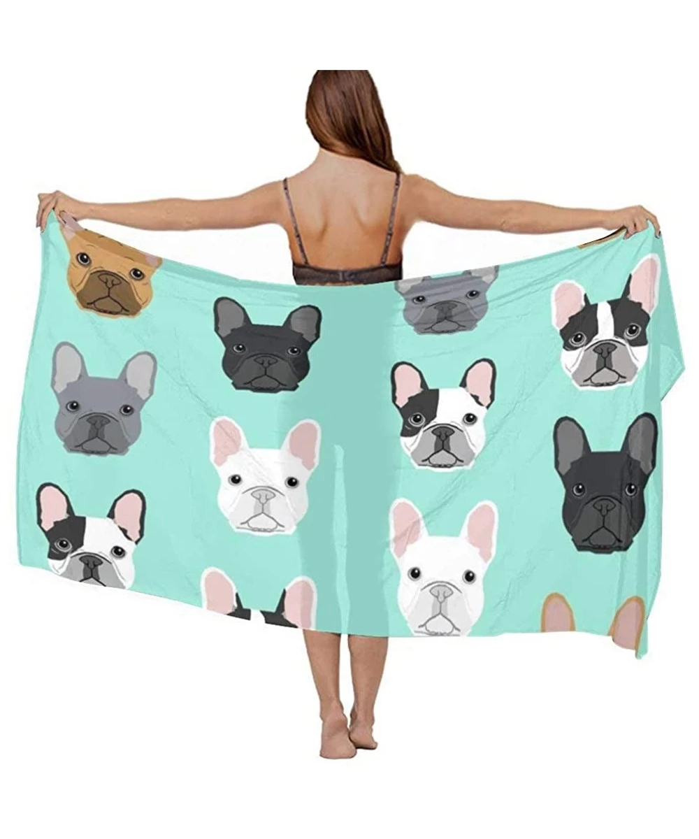 Cover-Ups Women's Swimwear Cover Ups- Summer Vacation Beach Sarong Soft Shawl Wrap - French Bulldog Sweet Dog Puppy Dog - CY1...