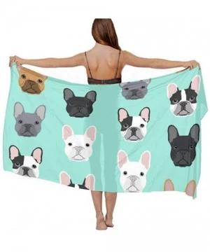 Cover-Ups Women's Swimwear Cover Ups- Summer Vacation Beach Sarong Soft Shawl Wrap - French Bulldog Sweet Dog Puppy Dog - CY1...