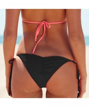 Bottoms Sexy Brazilian Ruched Semi Thong Bikini Bottom for Women Tie Side - Black - CN12CR06ZCJ