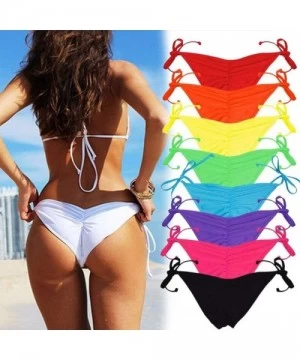 Bottoms Sexy Brazilian Ruched Semi Thong Bikini Bottom for Women Tie Side - Black - CN12CR06ZCJ