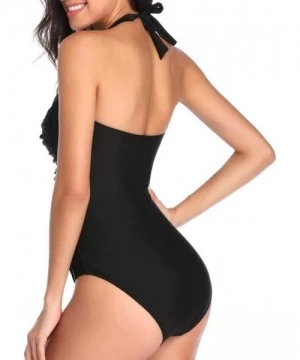 One-Pieces Women's One Piece Swimsuit Plus Size Halter Ruched Monokini Bathing Suit Tummy Control Padded Push Up Swimsuit Bik...