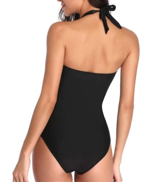 One-Pieces Women's One Piece Swimsuit Plus Size Halter Ruched Monokini Bathing Suit Tummy Control Padded Push Up Swimsuit Bik...