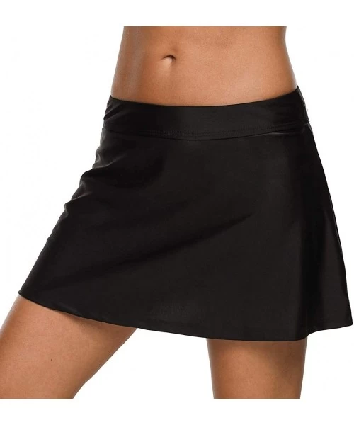 Bottoms Womens Swim Skirt with Brief Tummy Control Tankini Short Solid Skort - Black-basic - C918SKNNC9H