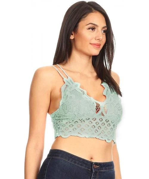 Tops Women's Floral Crochet Lace Spaghetti Strap Bralette Crop Bikini Top - Light Green - CA197KU24EC