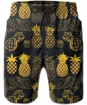 Board Shorts Durable Swim Trunks Volleyball Shorts with Drawstring for Walking Gym - Golden Pineapples Art Print 8 - CA19DDYSGCG