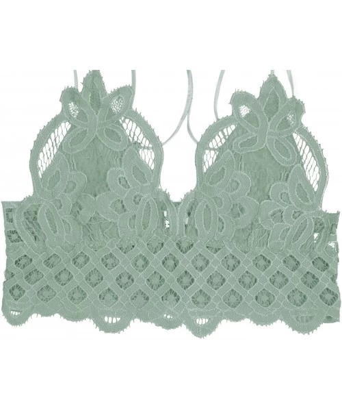 Tops Women's Floral Crochet Lace Spaghetti Strap Bralette Crop Bikini Top - Light Green - CA197KU24EC