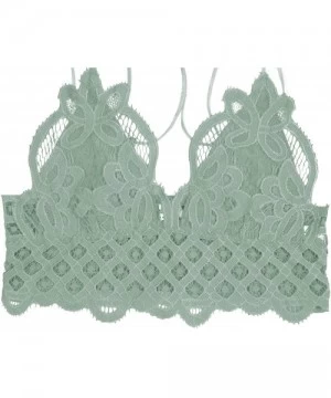 Tops Women's Floral Crochet Lace Spaghetti Strap Bralette Crop Bikini Top - Light Green - CA197KU24EC