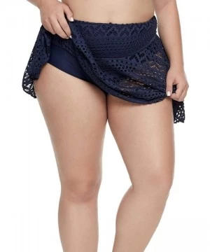 Bottoms Women Lace Crochet Swim Skirt Bikini Bottom Swimsuit Board Shorts Skort Swimdress - Blue_lace - CJ19684UWG9