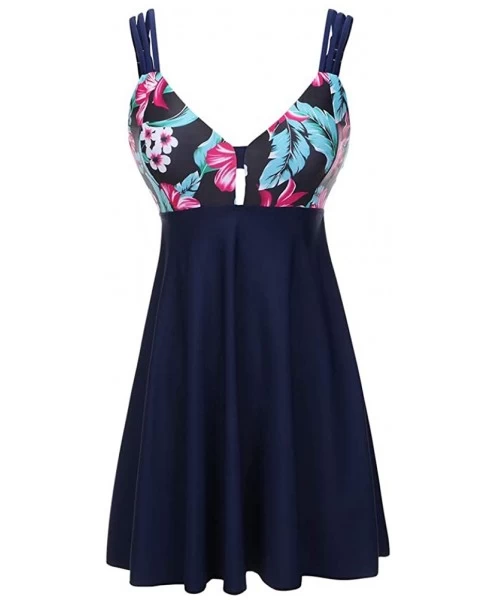 Sets Women's Plus Size Floral Halter Swimsuit Two Piece Pin up Tankini Swimwear - Blue1 - CX19C6T2MII