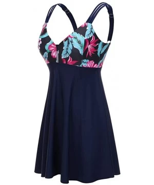 Sets Women's Plus Size Floral Halter Swimsuit Two Piece Pin up Tankini Swimwear - Blue1 - CX19C6T2MII