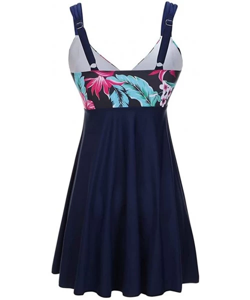 Sets Women's Plus Size Floral Halter Swimsuit Two Piece Pin up Tankini Swimwear - Blue1 - CX19C6T2MII