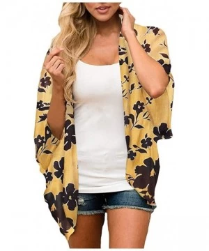 Cover-Ups Women Print Kimono Cardigan V Neck Loose Beach Cover Up Floral Print Sheer Chiffon Loose Kimono Cardigan Capes B ye...