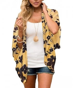 Cover-Ups Women Print Kimono Cardigan V Neck Loose Beach Cover Up Floral Print Sheer Chiffon Loose Kimono Cardigan Capes B ye...