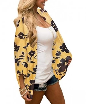 Cover-Ups Women Print Kimono Cardigan V Neck Loose Beach Cover Up Floral Print Sheer Chiffon Loose Kimono Cardigan Capes B ye...