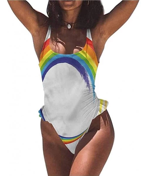 Bottoms Bikini Rainbow- Cute Unicorns on The Sky and Fully Functional - Multi 11-one-piece Swimsuit - CX19E798ENY