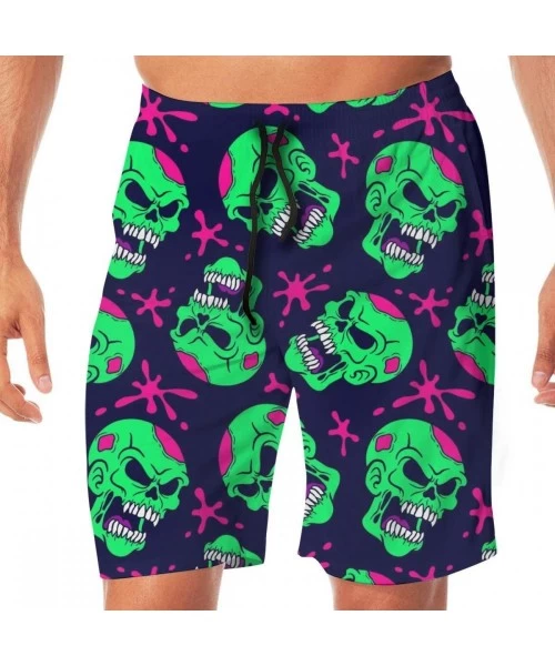 Board Shorts Men Beach Shorts Swim Trunks Baseball Stitches Softball Laces Swimsuit Pants - Green Zombie Skull Pattern - CP19...