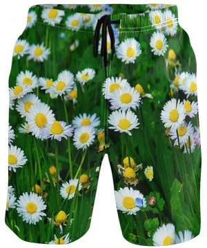 Board Shorts Mens Surfing Shorts Animals Lizards Swim Trunks Shorts - Spring Daisy Flower Sea - CW18W769CUX