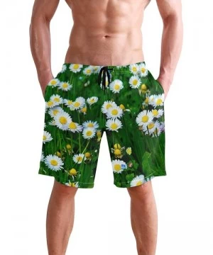 Board Shorts Mens Surfing Shorts Animals Lizards Swim Trunks Shorts - Spring Daisy Flower Sea - CW18W769CUX