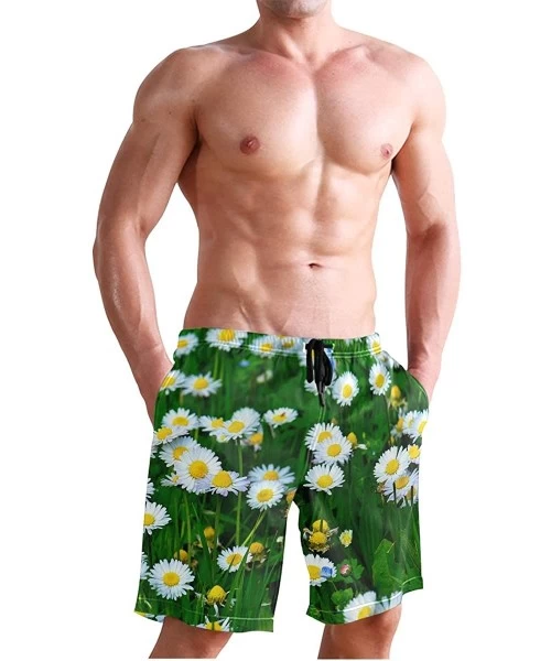 Board Shorts Mens Surfing Shorts Animals Lizards Swim Trunks Shorts - Spring Daisy Flower Sea - CW18W769CUX