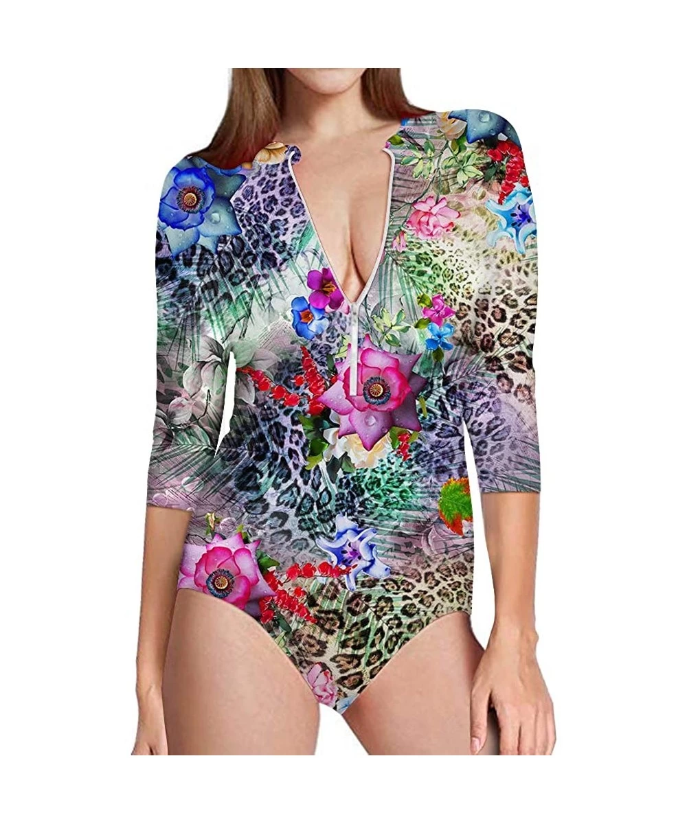 Rash Guards Hawaii Women's One-Piece Surfing Swimsuit Seven-Quarter Sleeve Front Zip Sun Protection Bathing Suit - Hawaii 28 ...