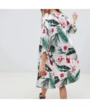 Cover-Ups Kimono Cardigans for Women Summer Beach Floral Chiffon Long Bikini Cover-up Tops - White 07 - CD18T8QIHHG