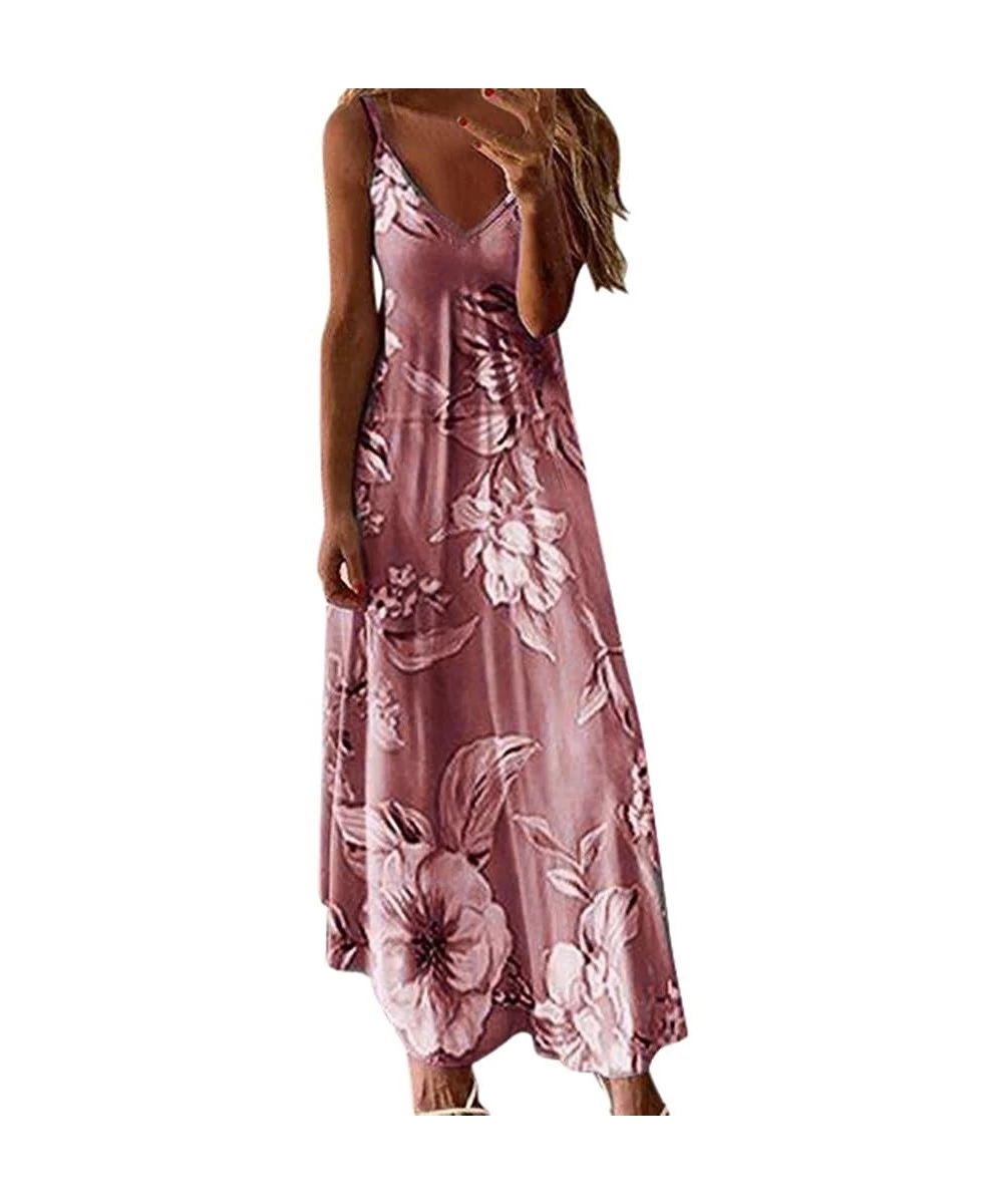 Cover-Ups Women's Summer Casual Bohemian Spaghetti Strap Floral Printed Long Maxi Dress Sleeveless Tank Dresses Beach Sundres...