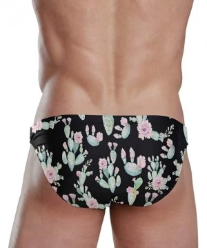 Briefs Mens Swim Briefs Trunk Bread Donuts Black Athletic Swimsuit Beach Shorts Board Triangle Bikini Swimwear - Cactus Flowe...