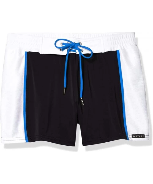 Trunks Men's Sports Color Accent Swim Trunk - Black/White - CF1868SR5ZD