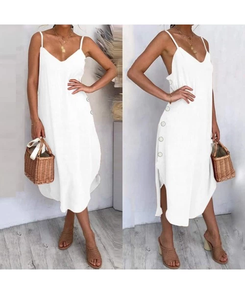 Sets Women Sexy Low Cut Irregular Loose Leisure Dress Elegant Party Prom Dresses - White - CL199OASRRG