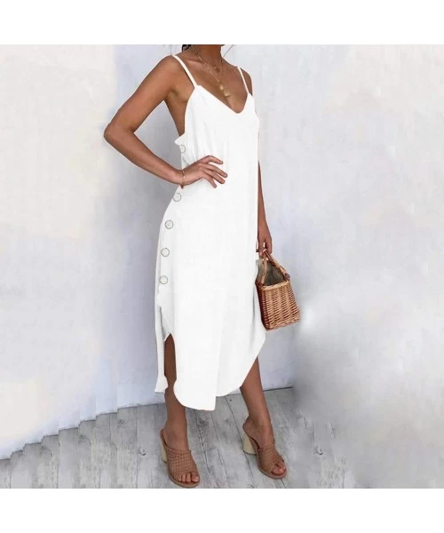 Sets Women Sexy Low Cut Irregular Loose Leisure Dress Elegant Party Prom Dresses - White - CL199OASRRG