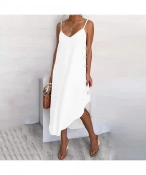 Sets Women Sexy Low Cut Irregular Loose Leisure Dress Elegant Party Prom Dresses - White - CL199OASRRG