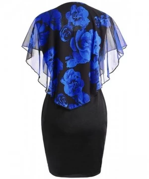 Cover-Ups Women's Elegant Print O-Neck Mini Party Dress Plus Size - Blue - CE18GG22O0H